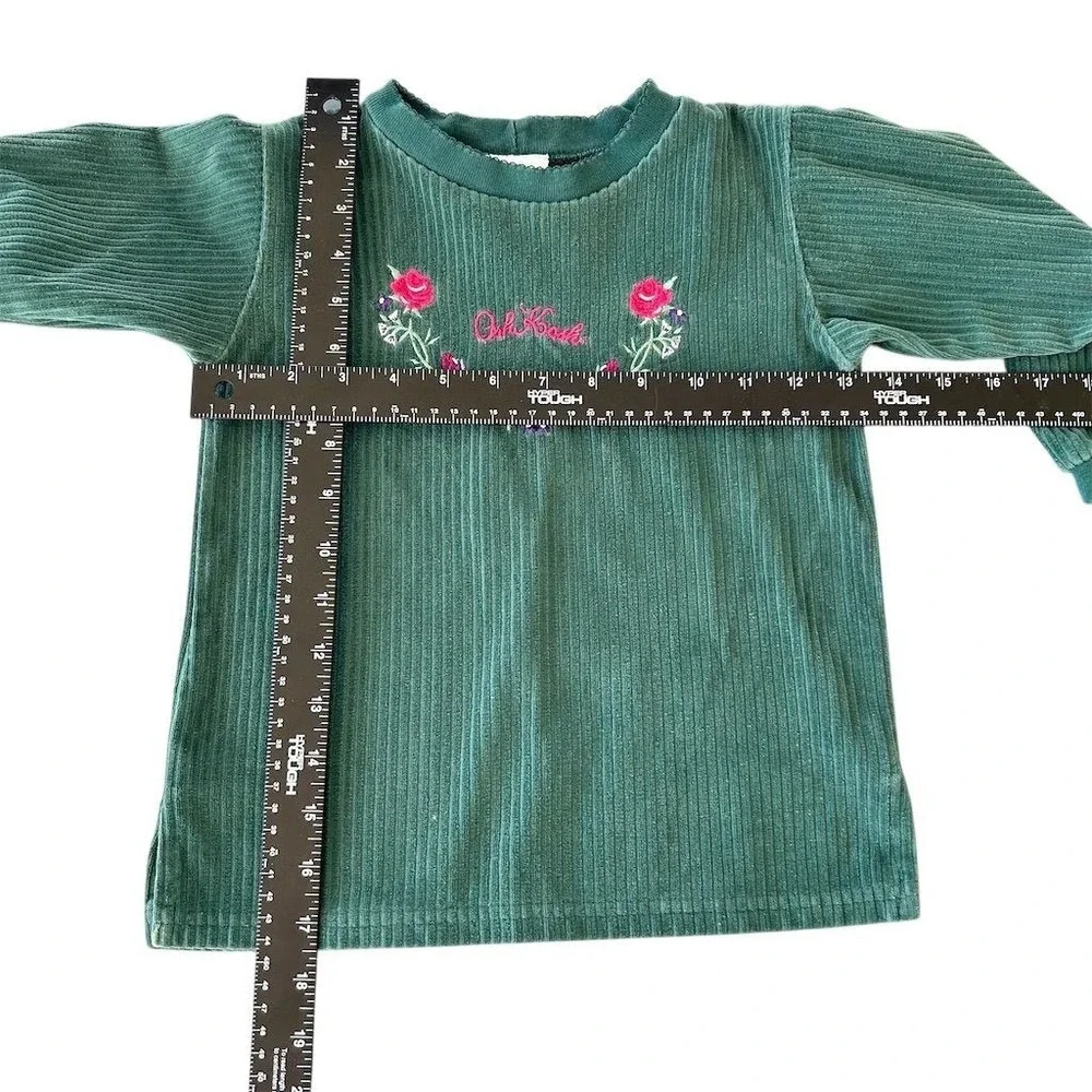 VTG 90s Y2K OshKosh B'gosh 3T Green Corduroy Velour Embroidered Roses USA Made